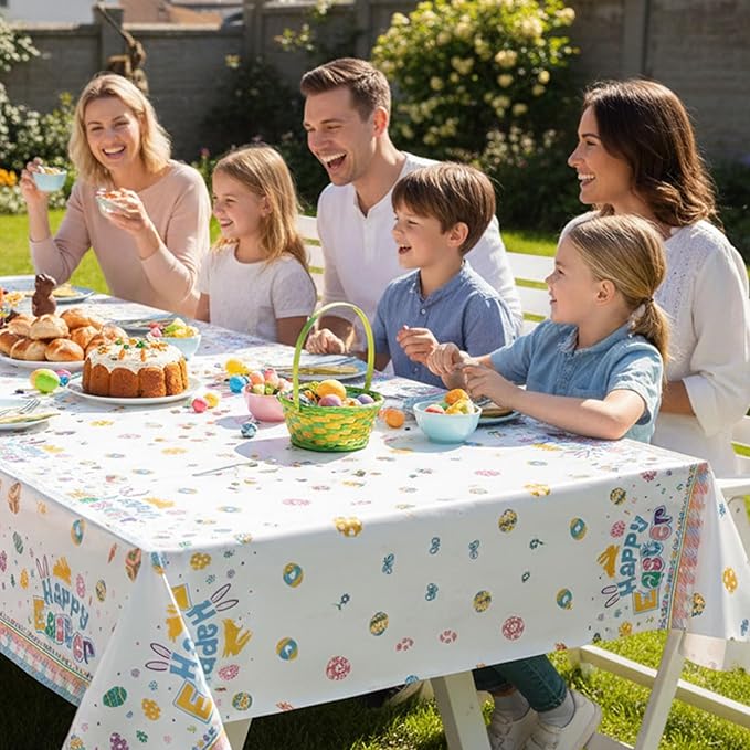 Easter Tablecloth Plastic 3 Pcs Colorful Eggs Table Cloth 54x108 Inch Disposable Decorations Rectangle Spring Easters Egg Table Cover for Easters Tables for Spring Easter-Themed Party (Easter)