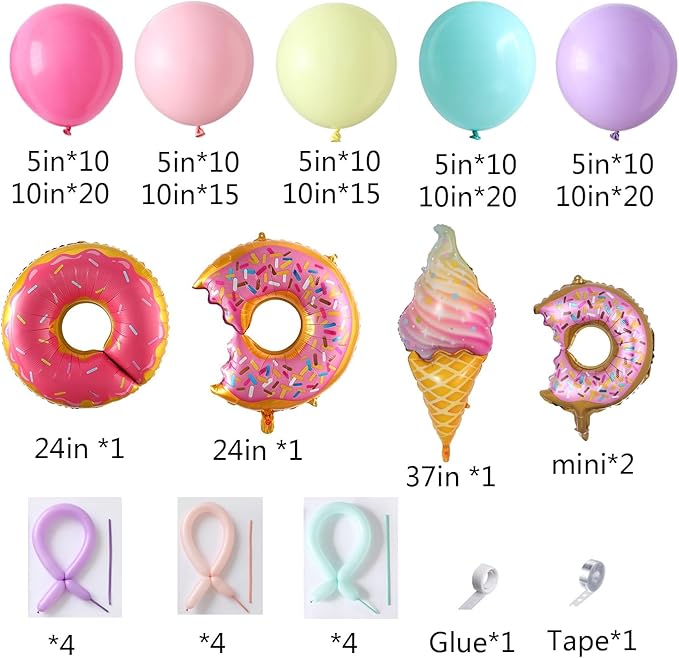 Pastel Donut Balloon Arch Garland Kit,159Pcs Macaron Color Rainbow Balloons Ice Cream Foil Balloons for Girls Donut Grow Up Sweet One Candyland 67 Birthday Party Baby Shower Two Sweet Decorations