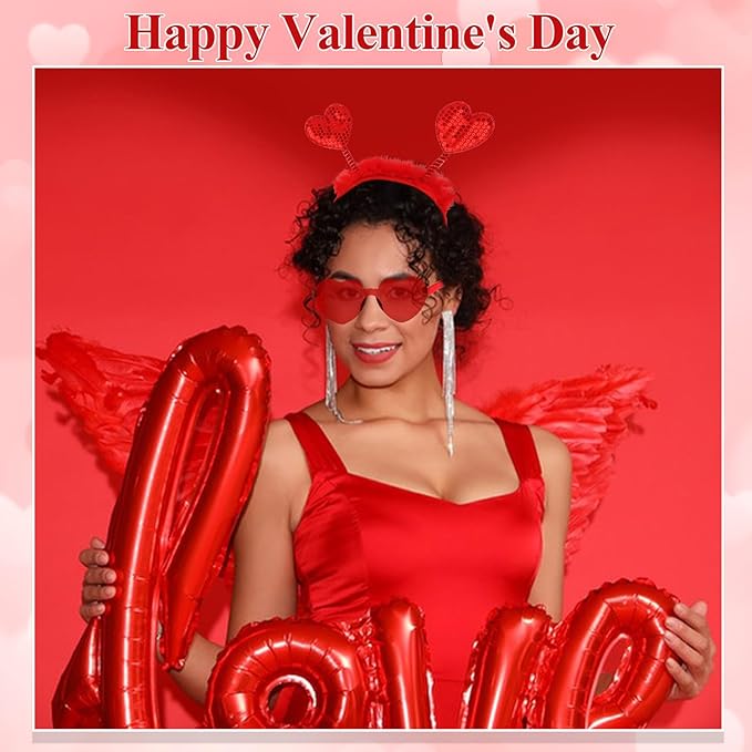 Semato valentines Day Headband with Red Heart Sunglasses for Valentines Day Accessories Galentines Party Favors Halloween Costume