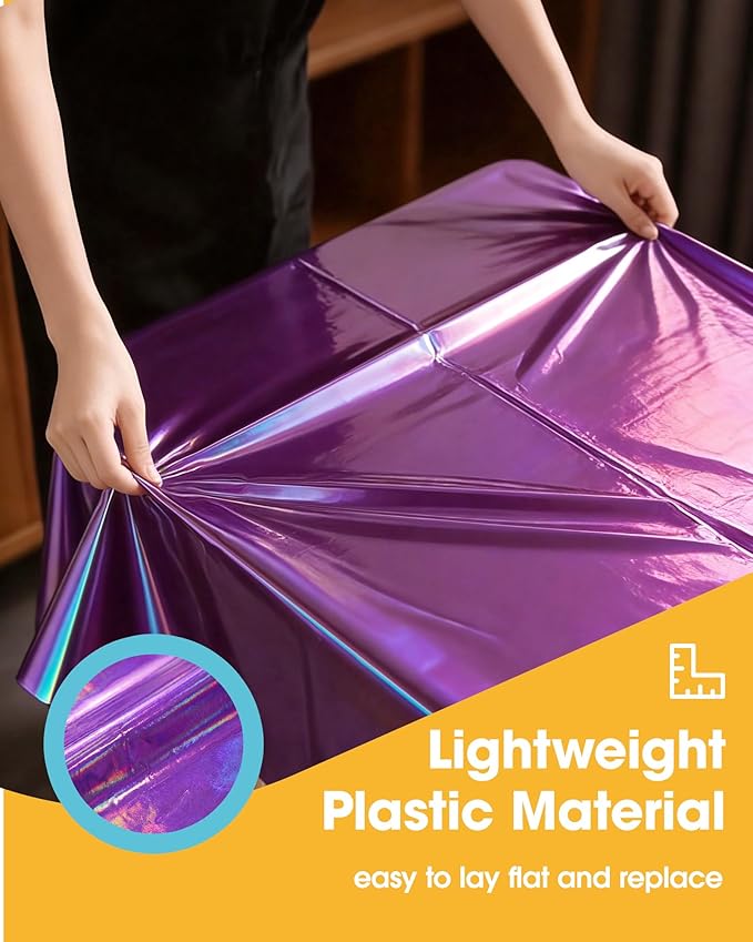 Iridescent Purple Plastic Table Cloth - 4 Pack 54" × 108" Rectangle Disposable Tablecloths for 6FT Tables, Table Cover for Party, Holiday & Gathering Use