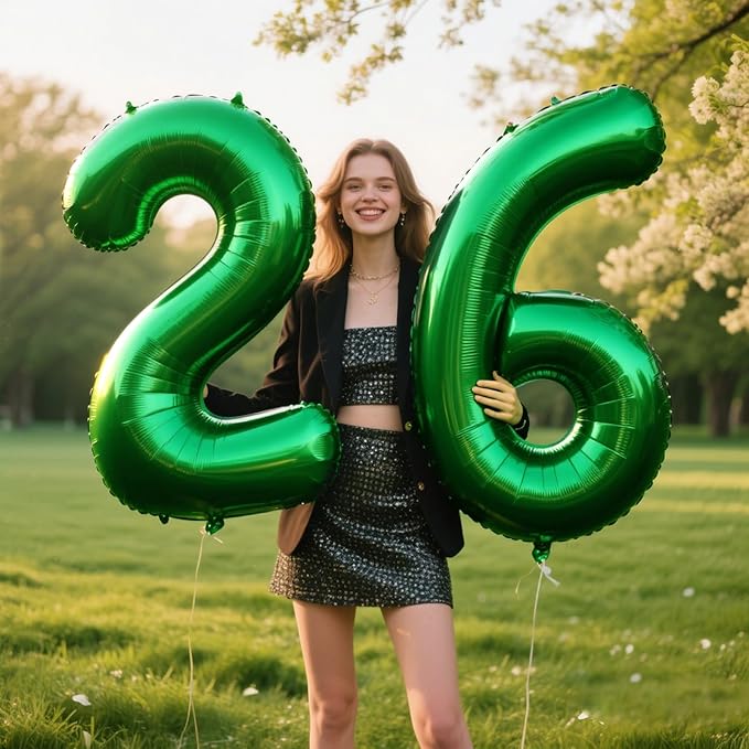 40 Inch Balloon 2 Number Balloons,Giant Number 2 Balloons Foil Mylar Helium Green Number Balloons for 12th 20th 21st Birthday Party Supplies Anniversary Event Celebration Decorations