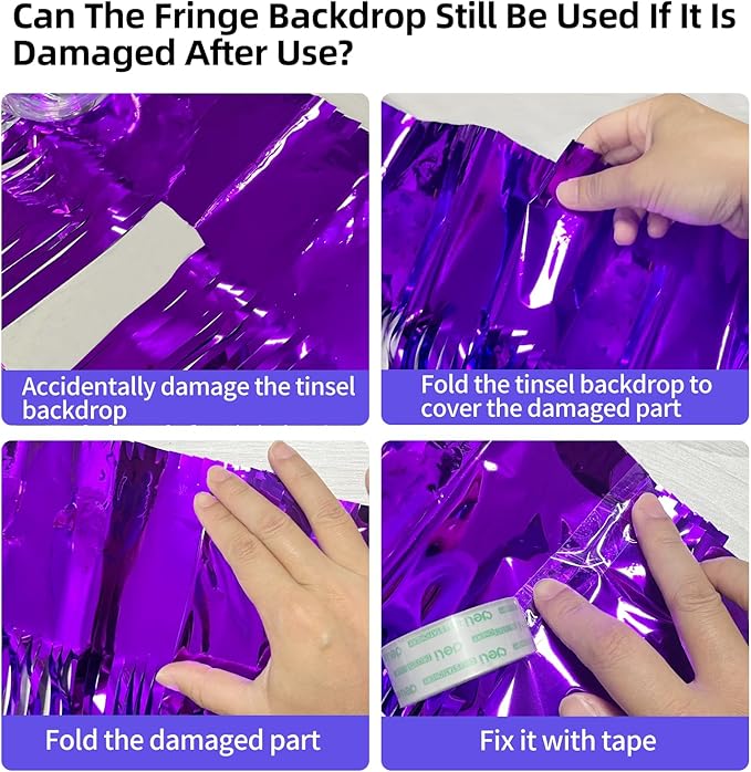 Purple Backdrop Party Decorations 3.3x8.2ft, 2 Pack Foil Fringe Curtains Door Streamers for Easter Decor, Purple Tinsel Backdrop for Demon Hunters Birthday Graduation Baby Shower Halloween Christmas