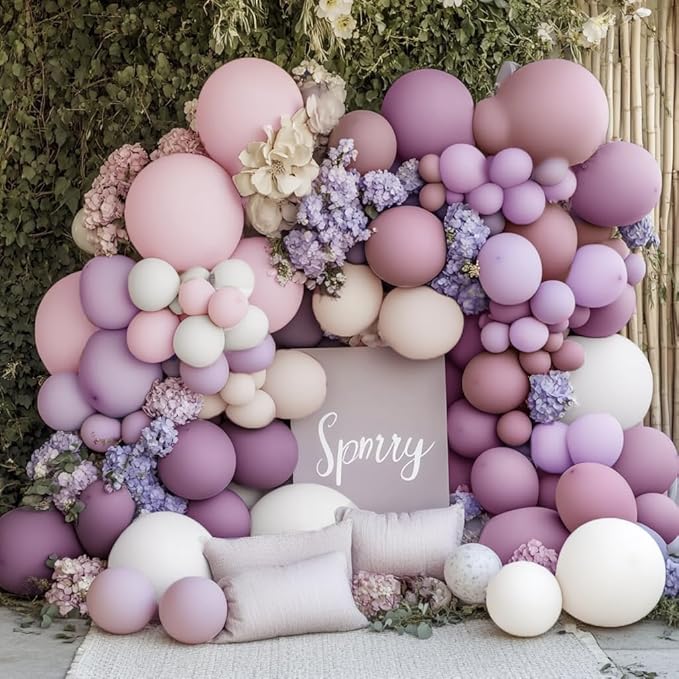Purple Pink Balloon Arch Kit, Double Stuffed Pastel Pink Lavender White Beige Balloon Garland Dusty Light Lilac Cream Balloons for Birthday Baby Shower Wedding Butterfly Flower Party Decor
