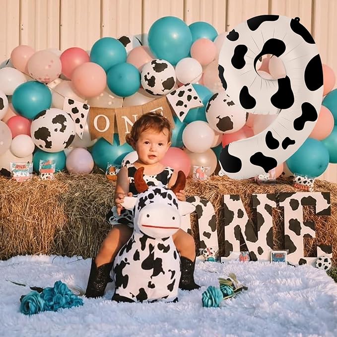 40 Inch Cow Print Balloons - Number 9 Balloons for 9th Birthday Decorations, Large Cow Number Balloons for Western Party Decor