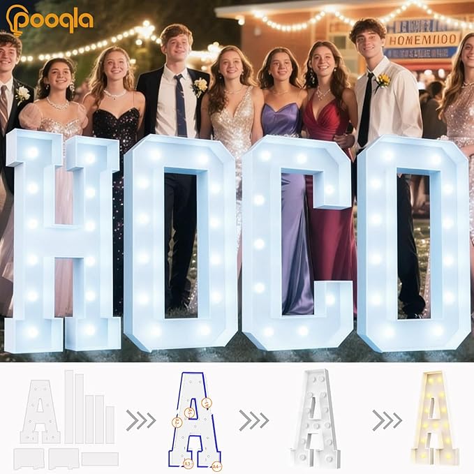 Pooqla 4 FT Marquee Light Up Letters, Cool White and Warm White Marquee Letter 4 Feet Tall, Giant LED Sign Big Mosaic Letter F for Balloons Birthday Party Anniversary Wedding Decorations