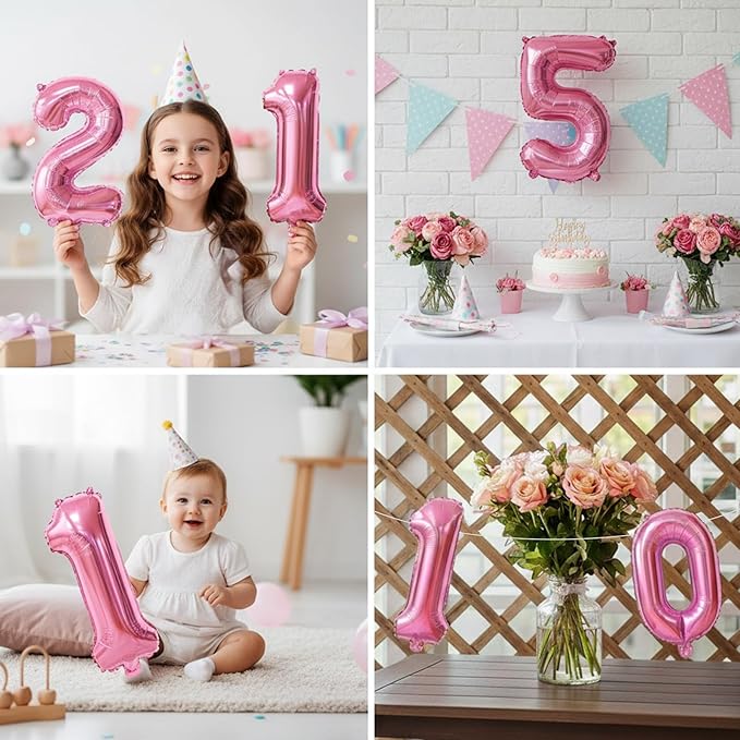 20 Pieces 2 Sets of 16 Inch Pink Number 0-9 Balloons – Foil Mylar Balloons for Custom Number Decorations, Birthday, Baby Shower, Anniversary, Graduation, New Year, Party Backdrops