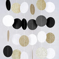 MerryNine Paper Garland 5 Pack, 65 Ft Glitter Paper Garland Circle Dots Hanging Decor, Banner for Baby Shower, Birthday, Nursery Party Decor (Black White Gold)