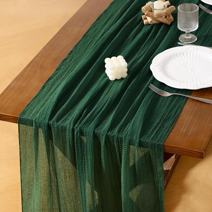 Socomi 6pcs Emerald Green Easter Spring Cheesecloth Table Runner Gauze 120 Inch Rustic Boho Cheese Cloth Runner for Wedding Party Baby Bridal Shower Centerpiece Decoration Holiday Home Decorations
