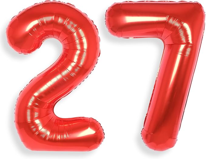 AULE 40 Inch Big Red Foil 27 Number Balloons for Women Large 27th Happy Birthday Decorations Giant Huge Helium Mylar 72 Anniversary Party Decor