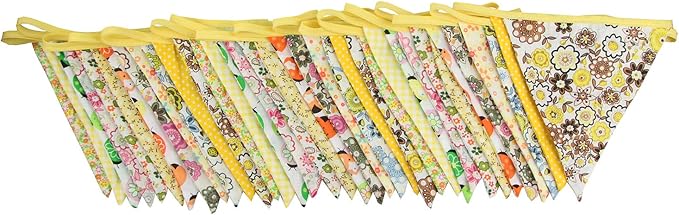 10M/32Ft Triangle Bunting Banner, 36 Pcs Cotton Fabric Flags Pennant Garlands for Birthday Party, Wedding, Baby Shower, Outdoor and Home Decorations (Yellow)
