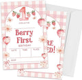 1st Birthday Invitations, Berry First Invites for Girls Boys, 20 Pcs Double-Sided Fill In Invitations with Envelopes, Birthday Party Favor & Supplies 6 x 4 Inch