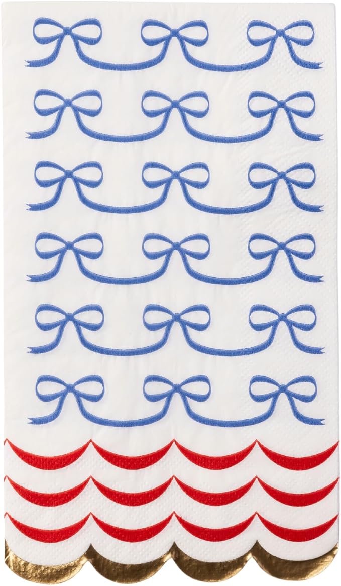 Bonjour Fête 4th of July Bow Flag Guest Towels | 3-Ply Fancy Large Napkins | Patriotic Parties & BBQs | Premium Party Table Decor | Party Supplies Decorations | Gold Foil | Pack of 20, 1/6 Folded