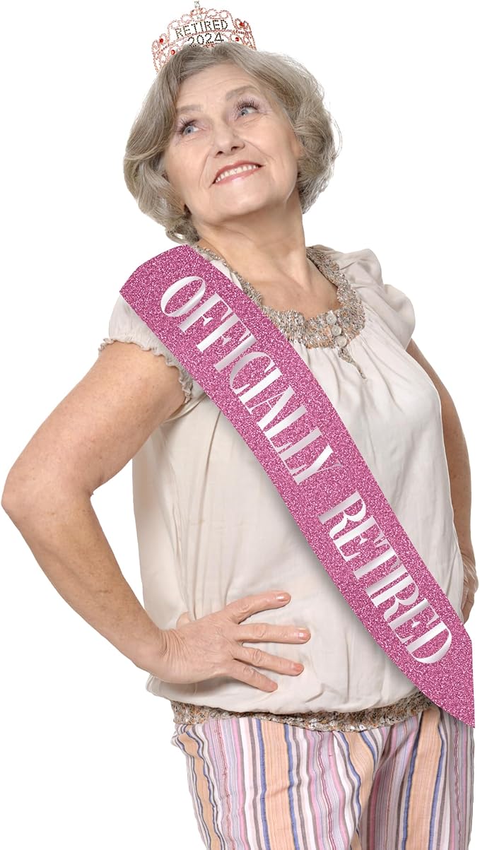 2026 Retirement Tiara & Sash - Officially Retired Sash & Crown for Parties, Events, Gifts, Favors, and Decorations (2026 Pink)