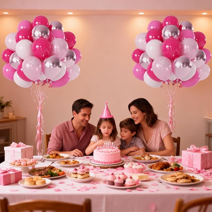 Pink Balloons Metallic Hot Pink Balloon,60Pcs 12Inch Chrome Light Pearl Pink Balloons for Princess Girl Birthday Gender Reveal Bridal Shower Valentine's Day Party Decorations
