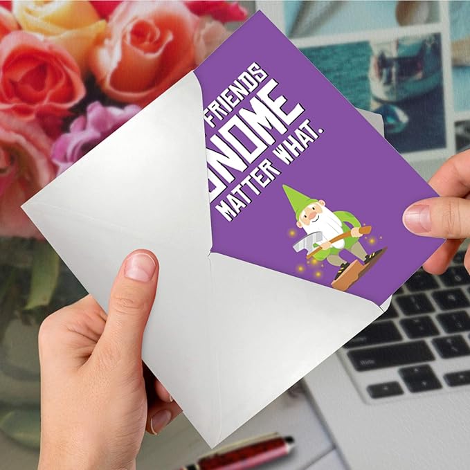 The Best Card Company Funny Birthday Greeting Card w/ 5 x 7 Envelope for Men and Women (1 Card) Friendly Garden Gnomes Besties C6441HBDG
