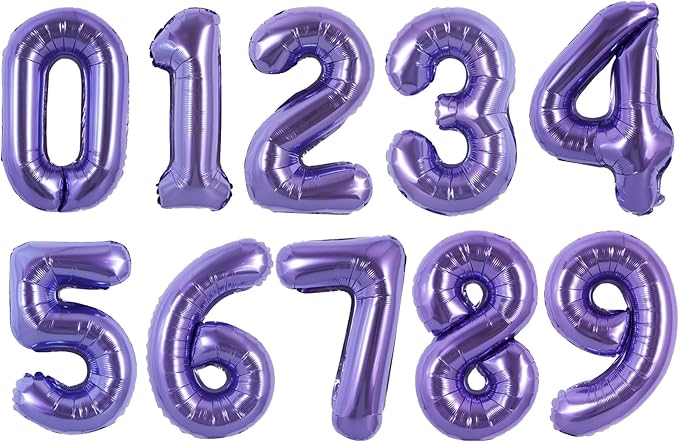 TONIFUL Balloons 16 Inch Light Purple 0-9 Number Mylar Foil Balloons 10 Pcs Custom digitalal Balloons for 2026 New Year Eve Birthday Party Engagement Graduations Anniversary Baby Shower