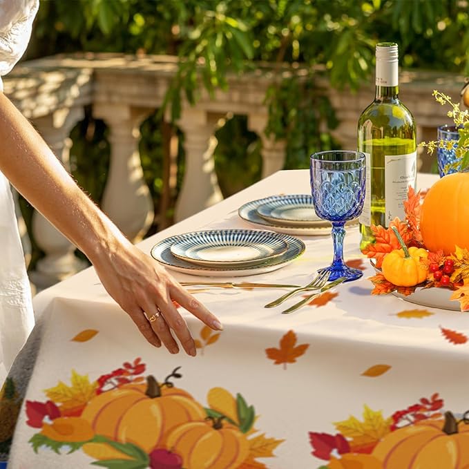 Thanksgiving Tablecloth, 3 PCS Disposable Falls Table Cloth, 54"x108" Plastic Pumpkin Maple Leaves Autumn Rectangle Tablecloth Tables Cover for Thanksgiving Fall Autumn Home Party Table Decorations