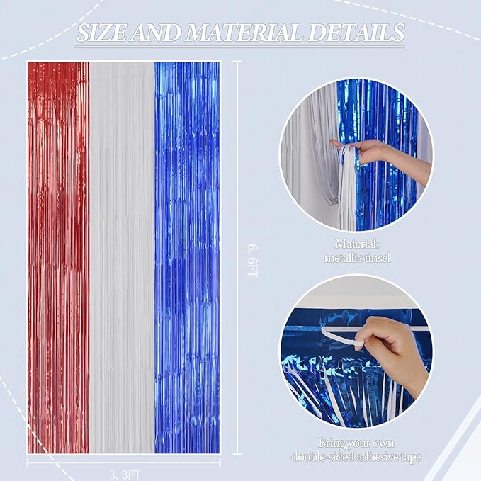 2 Pack Foil Fringe Backdrop - Red&White&Blue Shiny Tinsel Curtains for Party Decoration/Photo Booth Props - 3.3x6.6 FT Metallic Foil Backdrop for Birthday, Wedding, Graduation, Christmas.