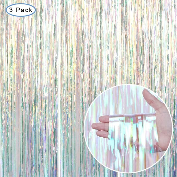 3 Pack Fringe Curtains Party Decorations,Tinsel Backdrop Curtains for Parties,Photo Booth Wedding Graduations Birthday Christmas Event Party Supplies (Transparent Rainbow)