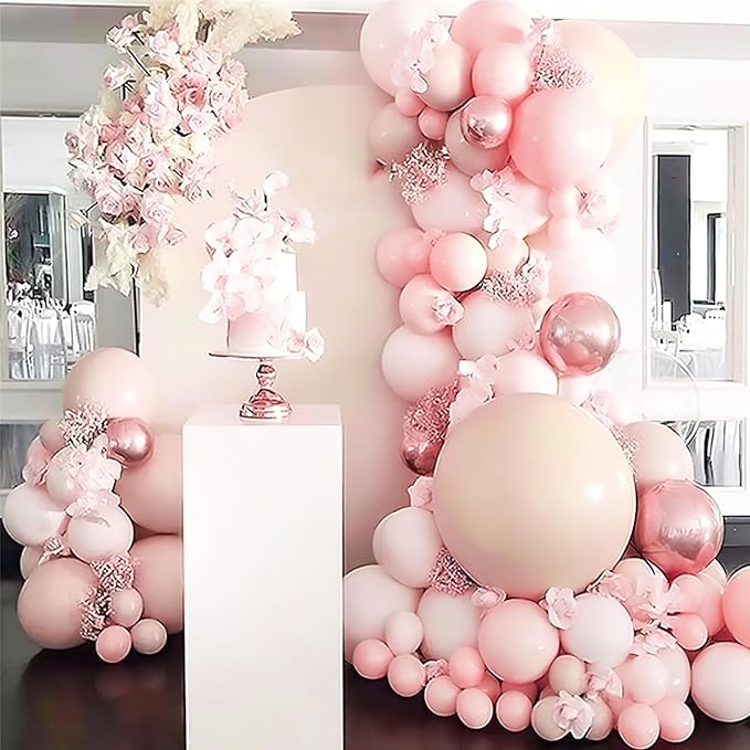 PartyWoo Pale Pink Balloons 140pcs Different Sizes of 18 12 10 5 Inch Light Pastel Baby Pink Balloon Arch Kit for Engagement Bachelorette Baby Shower Easter Birthday Party Decorations Pink-Q01
