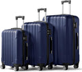 Karl home Luggage Set of 3 Hardside Carry on Suitcase Sets with Spinner Wheels & TSA lock, Portable Lightweight ABS Luggages for Travel, Business - Navy Blue (20/24/28)