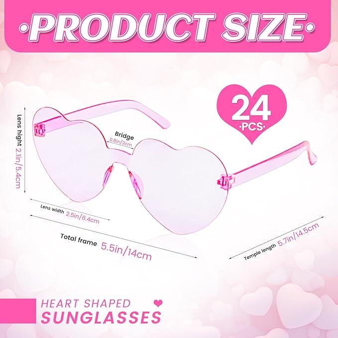 24 Pack Valentine's Day Glasses,Heart Shape Sunglasses,Heart Shape Pink Glasses for Valentine,Prop,Wedding Decor,Party Favors Accessory