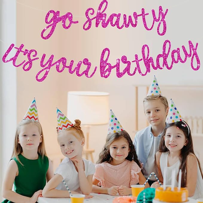 BEISHIDA Go Shawty It's Your Birthday Banner NO DIY Hip Hop Theme Happy Birthday Banner Pre-Strung Rap Theme Happy Birthday Sign for Man Women birthday Party Supply Glitter Rose Red