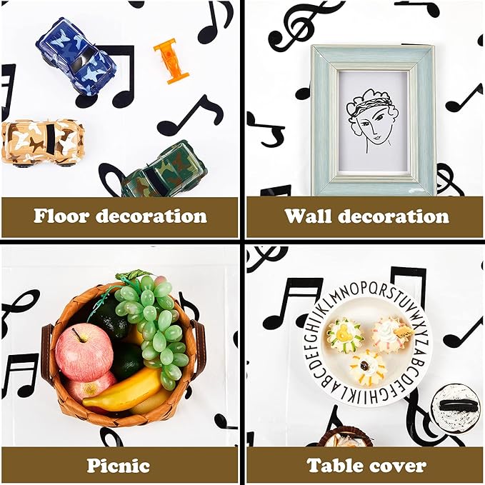 108 x 54 Inch Musical Notes Tablecover Musical Plastic Tablecloth Disposable Table Cover Notes Theme Birthday Party Decoration Supplies(3 Pieces)