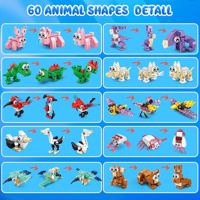 HOGOKIDS 20 Packs Party Favors for Kids, 60 Kinds of Mini Animals Toy Building Block Set for Easter Valentines Day Classroom Prizes Goodie Bag Stuffers Birthday Gifts for Boys Girls Ages 6-12+