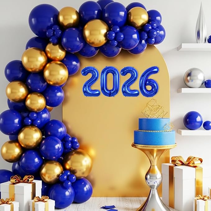 TONIFUL 2026 Navy Blue Foil Number Balloons 16 Inch Navy Blue Number Banner 2026 Graduation Aluminum Foil Mylar Balloons for New Year Eve Christmas Anniversary Party Supplies