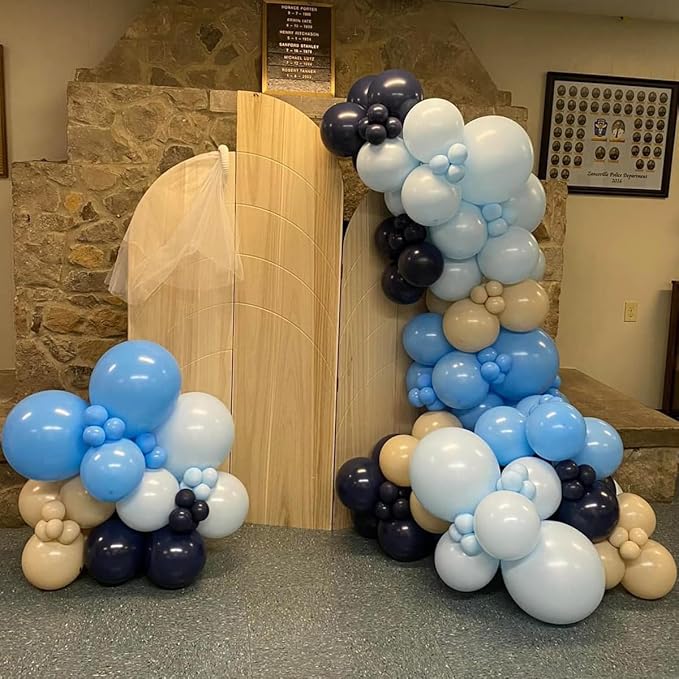 Blue Balloon Arch Kit, 147 Pcs Metallic Macaron Light Navy Blue Balloons Garland with Confetti for Baby Shower Birthday Wedding Ocean Themed Party Decoration