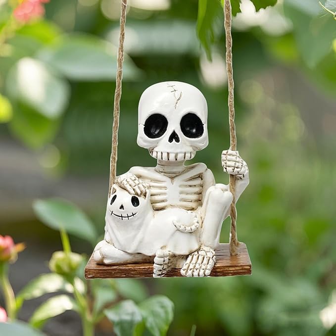 Halloween Skeleton Garden Statue Outdoor Halloween Decor, 2 Pack Gothic Decor Skeleton Plant Decorations for Pots, Cute Ghost Figurine Resin Sculpture for Desk Garden Patio Lawn Yard (F)