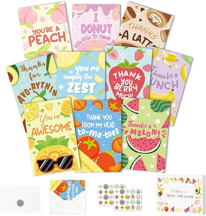 40 Pack Funny Thank You Cards with Envelopes & Stickers, 4×6 in Cute Thank You Card, Blank Cards Greeting Card for Kids Birthday, Wedding, Baby Shower, Easter, Graduation, Mother's Day