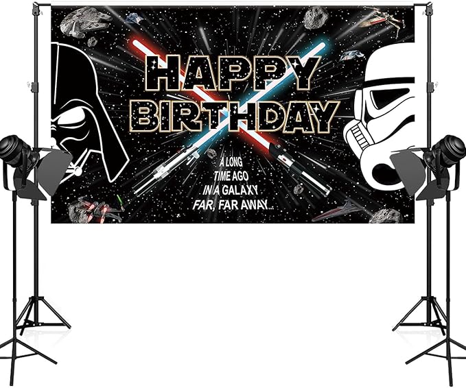 5x3ft Galaxy Wars Happy Birthday Backdrop Space Battleship Wars Birthday Backdrops for Party Birthday Party Decoration for Kids