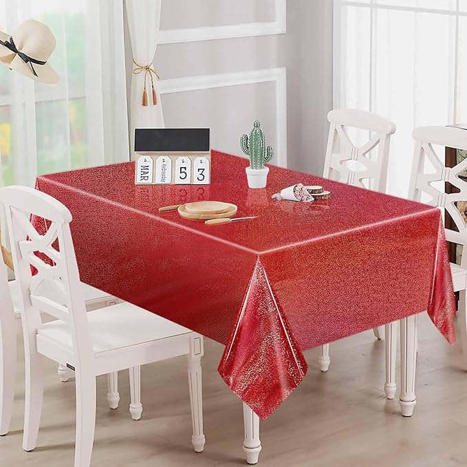 2 Pack Red Iridescent Plastic Tablecloth Disposable 54 × 108 Inch Glitter Holographic Foil Table Cloth Plastic Laser Rectangle Table Cover for Birthday Wedding Disco Party