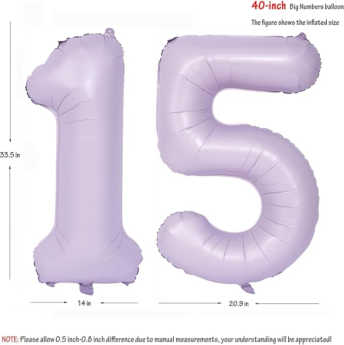 40 In Matte Purple Number Balloons Helium Foil Mylar Balloon Birthday Party banquet Decoration Digital 15