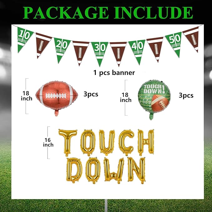 Football Balloons Gold Touchdown Letter Balloons Round Touchdown Balloons and Banner for Football Birthday Party Decoration Game Day Tailgate Party Decorations Theme Supplies Balloon Sets-16 PCS