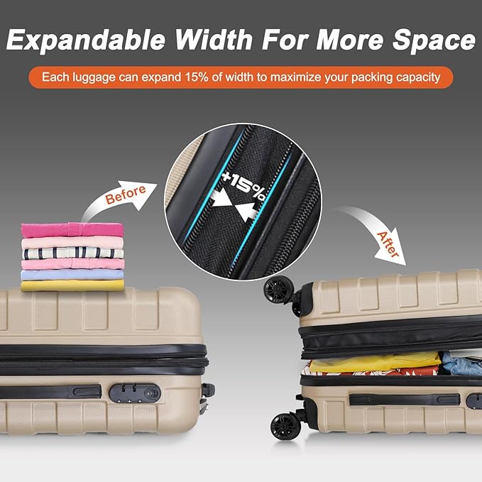 LEMY 21" Durable Hardside Carry On Luggage Scratch and Water Resistant Expandable Suitcase with 4 Double Spinner Wheels,TSA Lock for Family Vacation Travel