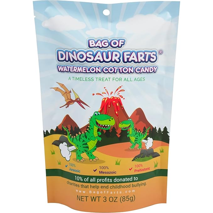 Bag Of Dinosaur Farts Watermelon Cotton Candy Funny for All Ages Unique Birthday for Friends, Mom, Dad, Girl, Boy Stocking Stuffer Funny Gag Gift Easter Basket, 3 ounces / 1 pack