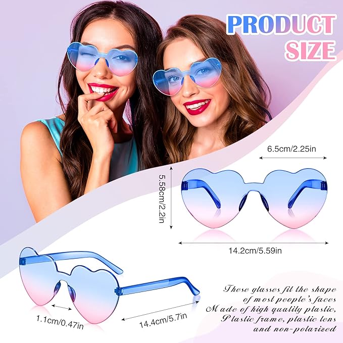 Frienda 8 Pairs Heart Shaped Sunglasses for Women Rimless Heart Glasses Candy Color Sunglasses for Party Favor