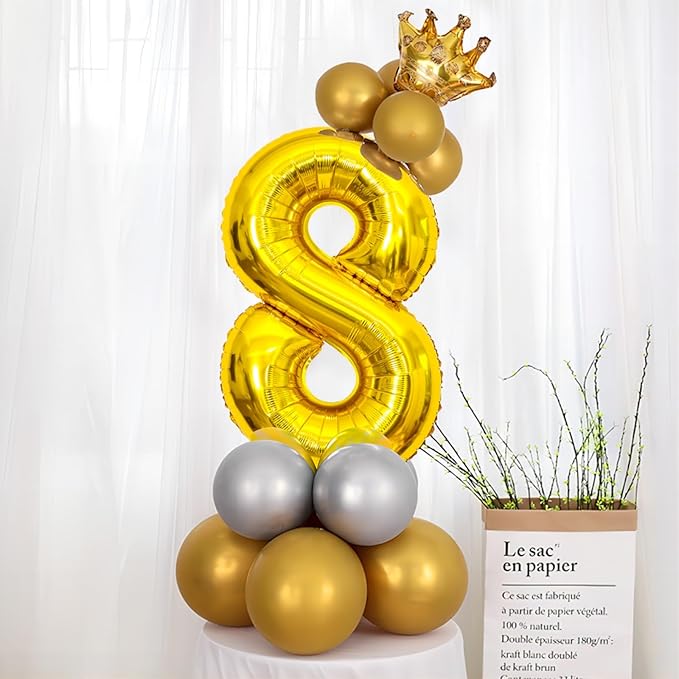 40 Inch Gold Number Balloons, Helium Mylar Foil Number Balloons for Birthday, Number 8 Balloon for 8st Birthday Decorations for Kids, Anniversary Party Decorations Supplies