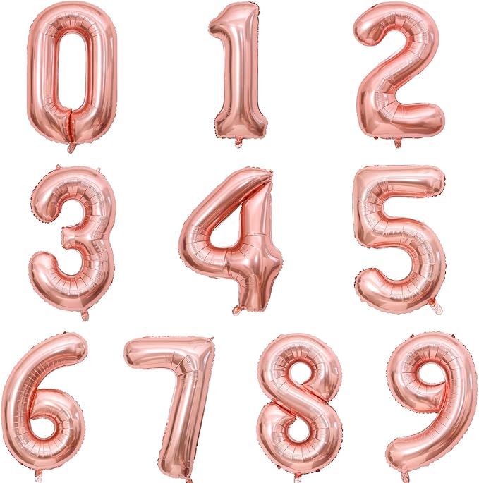 Number Balloons 16 Inch Rosegold 0-9 Number Foil Balloons 14 Pcs Custom Digital Balloons for Party Decorations New Years Eve Party Birthday Graduations Anniversary Baby Shower