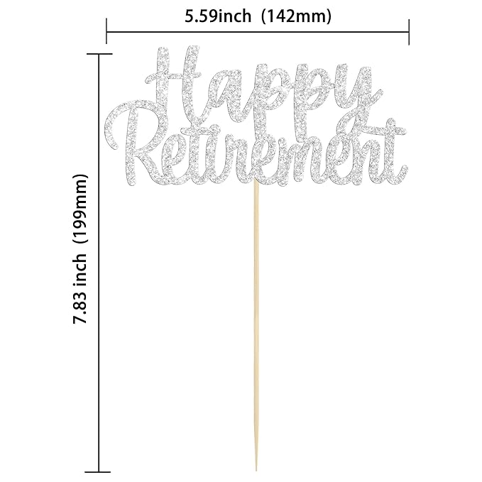Gyufise Silver Happy Retirement Cake Topper Retirement Cake Decoration Picks for Retired Party Cake Decoration Party Supplies 1 Pack