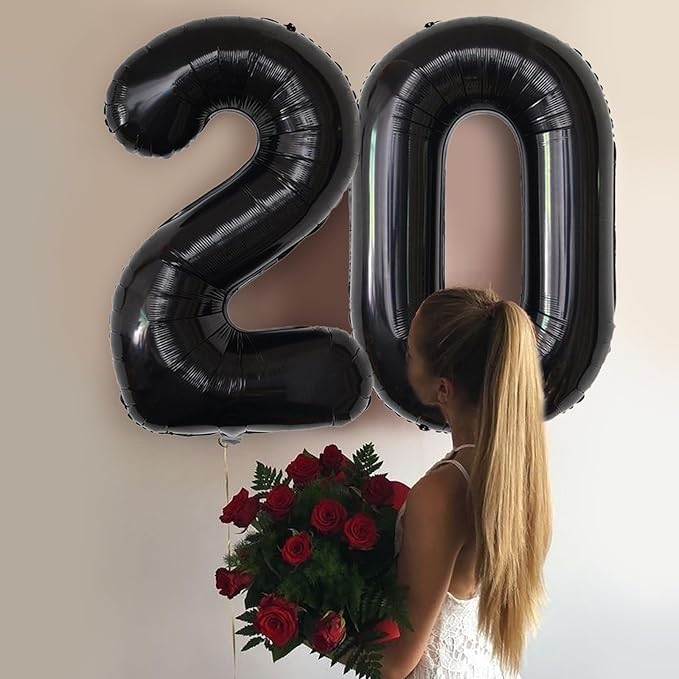 Number Balloons Black Party Balloon - Giant Number 20 Balloon, 40 Inch Large Balloon for 20th Birthday Decorations, Black Party Supplies for Men Women