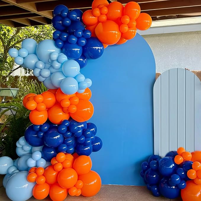 Orange and Blue Balloons, 50Pcs 12 Inch Navy Royal Blue Metallic Gold Balloons for Boys Orange and Blue Birthday Party Decorations Baby Shower Graduation Party Supplies