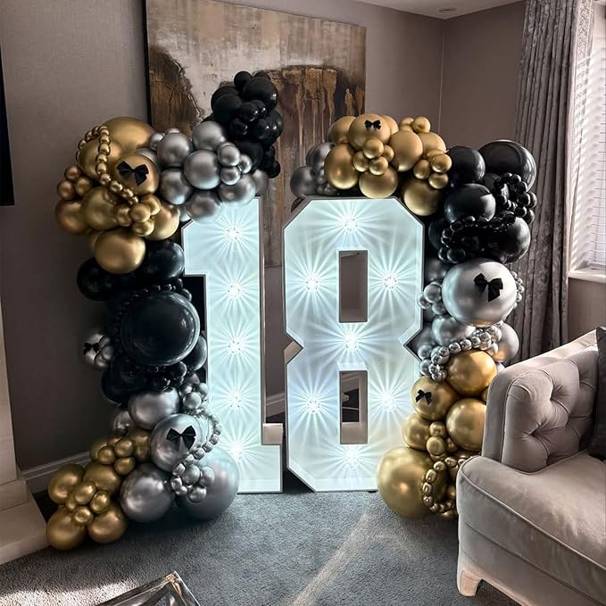 Black Gold Silver Balloons Garland Arch Kit 144pcs Different Sizes New Year Decorations for New Year Birthday Wedding Retirement Baby Shower Graduation Decorations