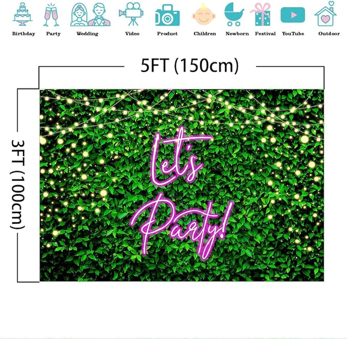 Mocsicka Let's Party Backdrop Greeny Glitter Lights Happy Birthday Background Let's Party Kids Chirldren Birthday Party Supplies Photo Booth Props(5x3ft)