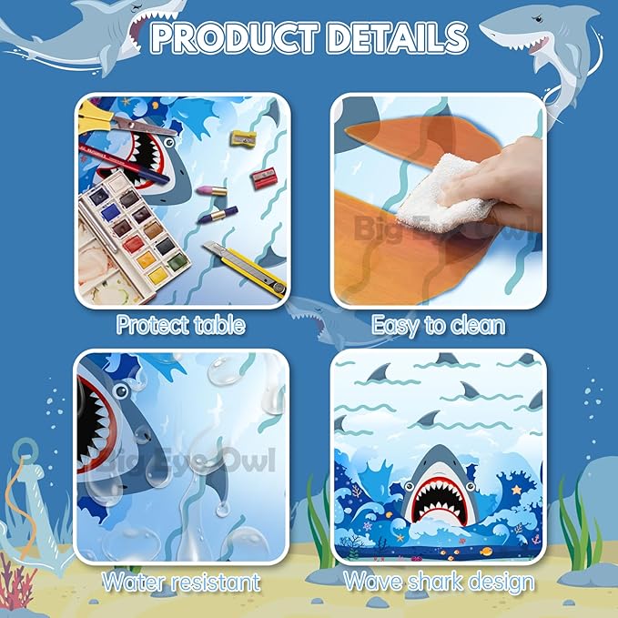 Shark Theme Tablecloths Plastic Disposable Birthday Table Cloth Rectangle Tablecovers Decorations Blue Boys Party Supplies 54x108 Inch