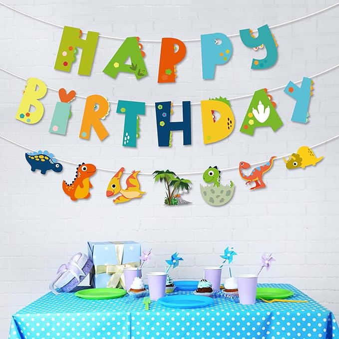 Dinosaur Banner - Dinosaur Theme Party Decoration, Indoor/Outdoor Hanging Decor, Kids Birthday Party Set