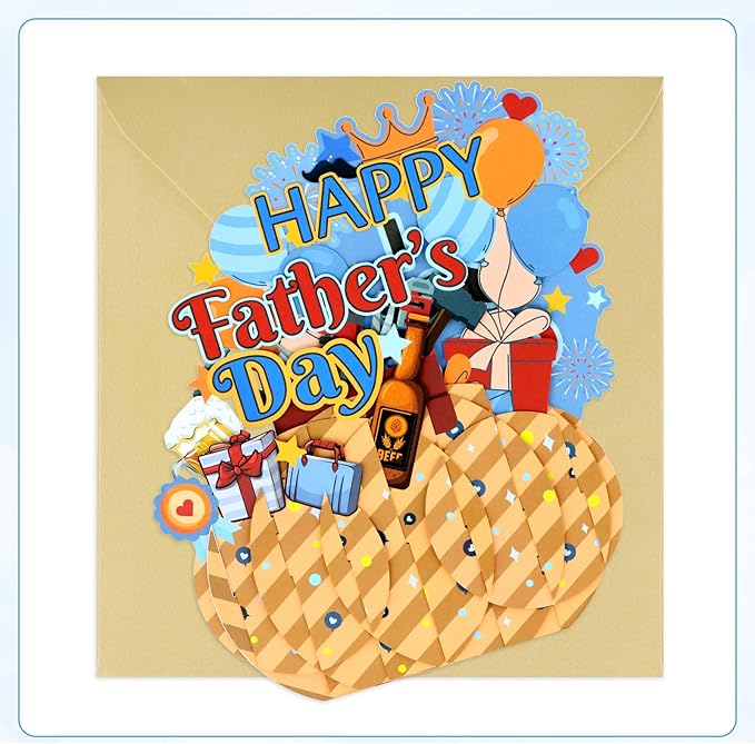 FaCraft Happy Fathers Day Pop Up Card - 3D Happy Fathers Day Pop Up Flower Bouquet Gift Card with Envelope, for Dad Husband Papa Grandpa from Son Daughter Wife